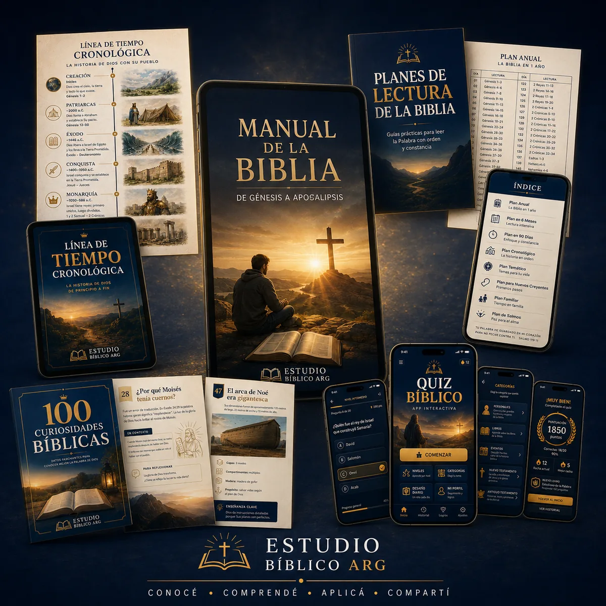 Combo Manual de la Biblia, 100 Curiosidades, Línea de Tiempo, Quiz Bíblico y Planes de Lectura